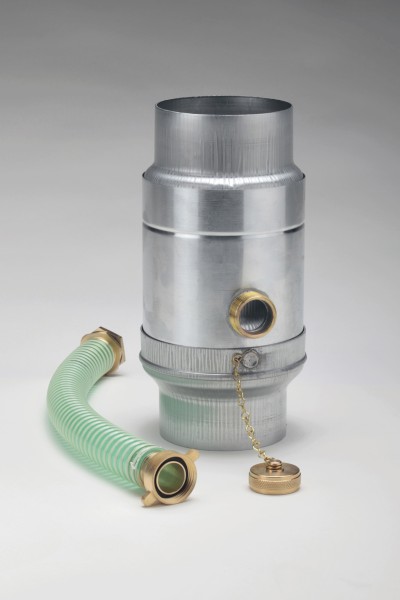 Regenwassersammler aus Titanzink, mit 1 Zoll Gewindeanschluss, Verschlusskappe und Anschlußschlauch